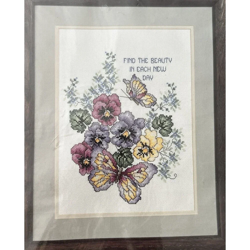 Janlynn Find the Beauty Pansies Butterflies Cross Stitch Kit 1990 #80-57 9x12